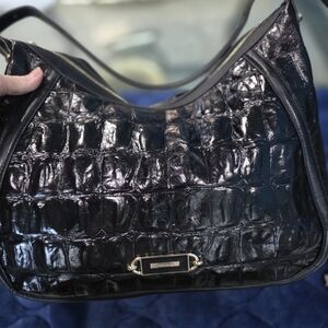 New Brahmin  Black Crocodile-Embossed Shoulder Bag